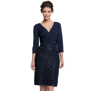 Kay Unger Surplice Jersey Sequin Sheath Dress Size 8